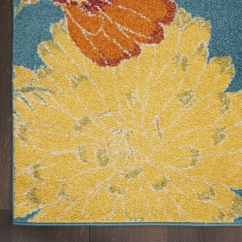 9′ X 12′ Blue Botanical Leaves Power Loom Area Rug