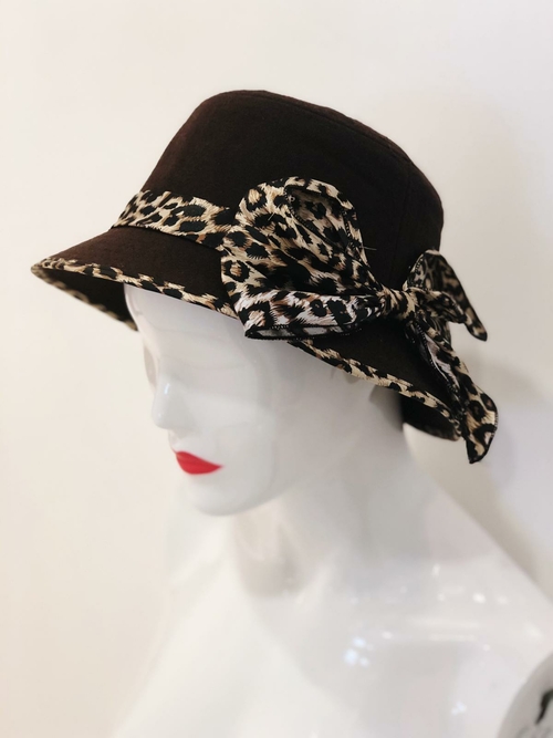 Brown ‘Willow’ Animal Print Bow Bucket Hat