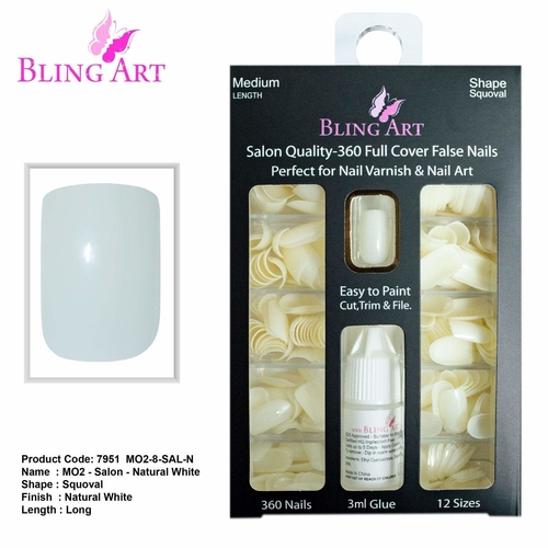 False Nails by Bling Art 360 Squoval Long Natural Acrylic Fake Nail
