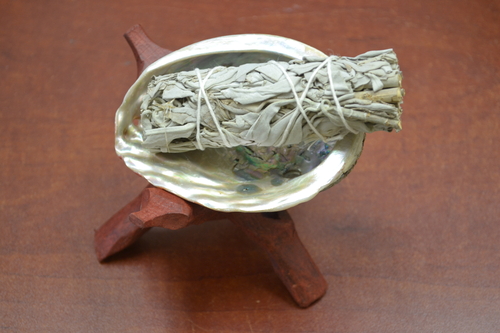 White Sage With Abalone Shell And Wood Stand Smudging Burning Kit