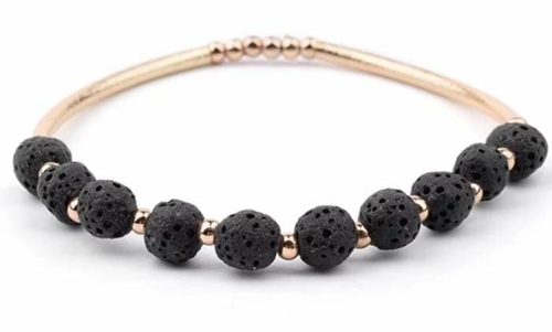 Lava Stone Essential Oil Bracelet – Black Lava Stone and Gold
