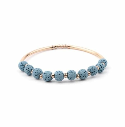 Lava Stone Essential Oil Bracelet – Light Blue Lava Stone and Gold