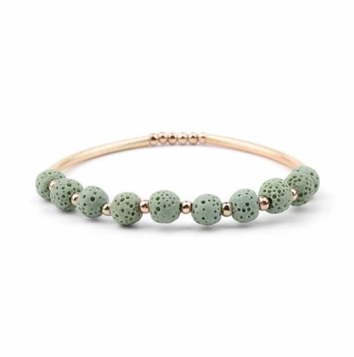Lava Stone Essential Oil Bracelet – Light Green Lava Stone and Gold