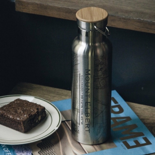Mount Elbert – Colorado Engraved Topographic Map Bottle with Bamboo