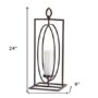 Set of Two Black Distressed Ornate Iron Tabletop Hurricane Candle