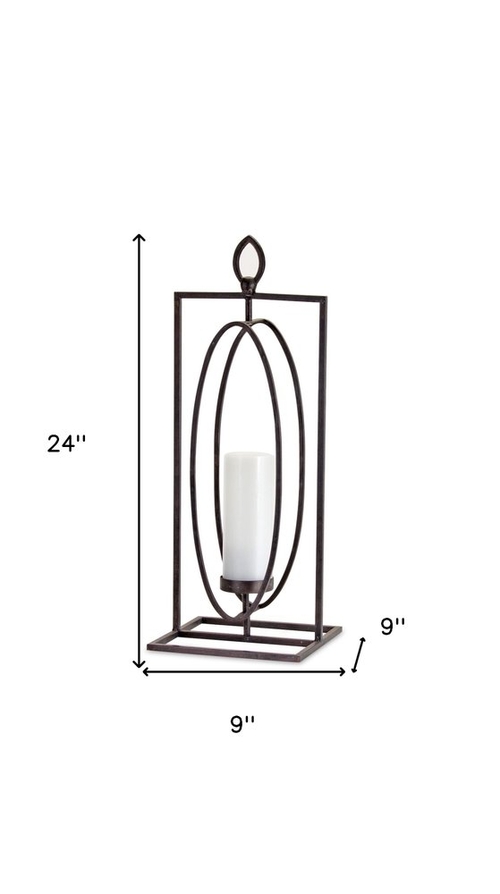 Set of Two Black Distressed Ornate Iron Tabletop Hurricane Candle