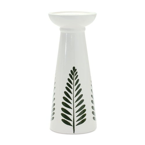 Set of Two Green And White Distressed Botanical Leaf Ceramic Tabletop
