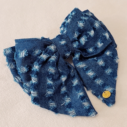 80’s Vibe Distressed Jean Bow Hair Clip