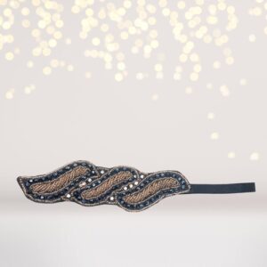 Black And Gold Bead Gatsby Leaf Headband, Holiday Beads Headband
