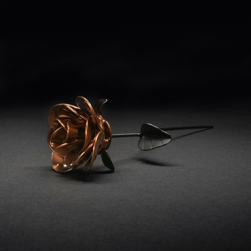 Orange and Black Immortal Rose, Recycled Metal Rose, Steel Rose