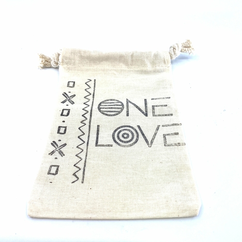 Hand Stamped, One Love, Cotton Drawstring Pouches 4″ x 6″