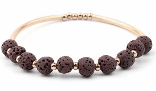 Lava Stone Essential Oil Bracelet – Brown Lava Stone and Gold