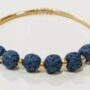 Lava Stone Essential Oil Bracelet - Dark Blue Lava Stone and Gold
