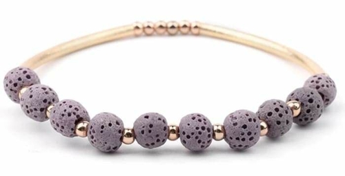 Lava Stone Essential Oil Bracelet – Purple Lava Stone and Gold
