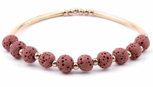 Lava Stone Essential Oil Bracelet – Rose Lava Stone and Gold