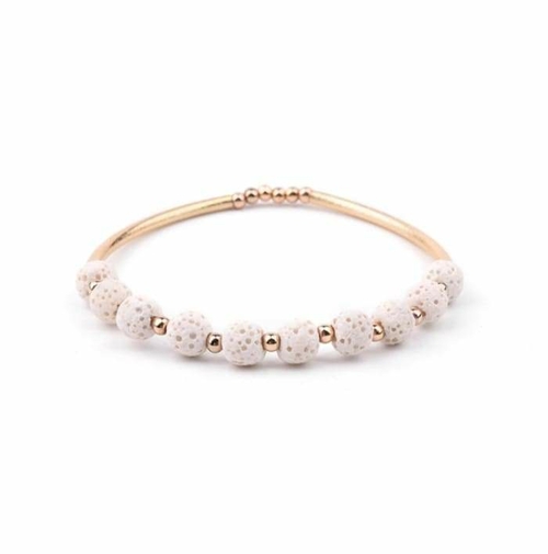 Lava Stone Essential Oil Bracelet – White Lava Stone and Gold