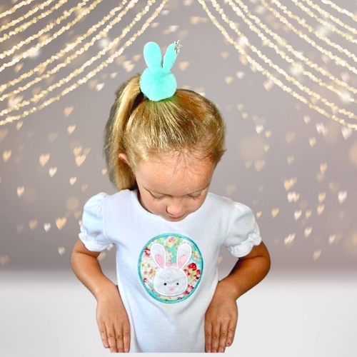 Snow Bunny Pom Pom Fur ball hair elastic ponytail holder with