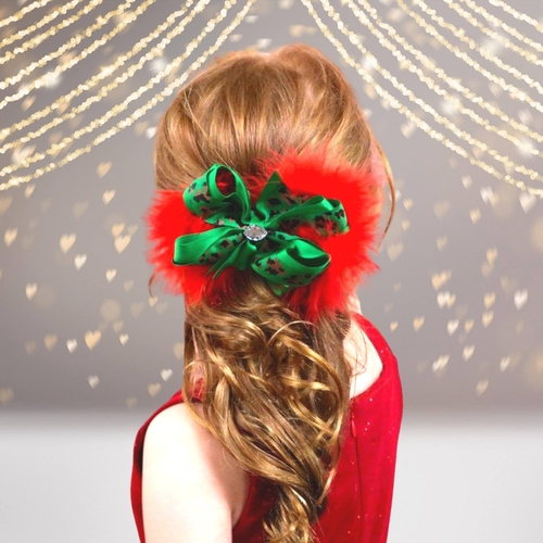 Girls Marabou Leopard Christmas Hair Bow